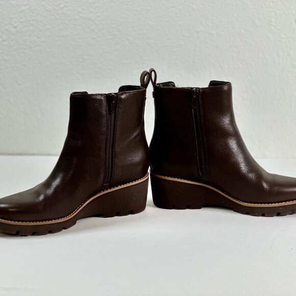 Vionic Aria Leather Lugged Wedge Booties - Size 6.5 Brown - Picture 8 of 11